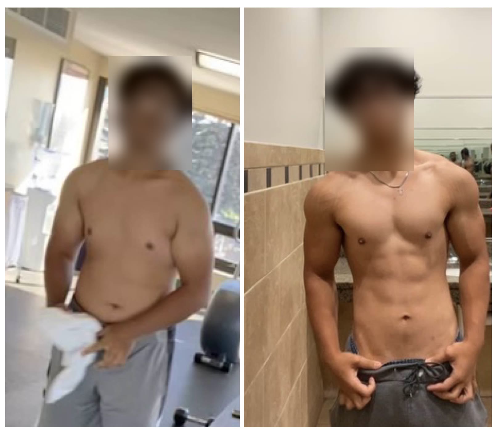 Client before and after: 220 down to 180, face blurred for privacy